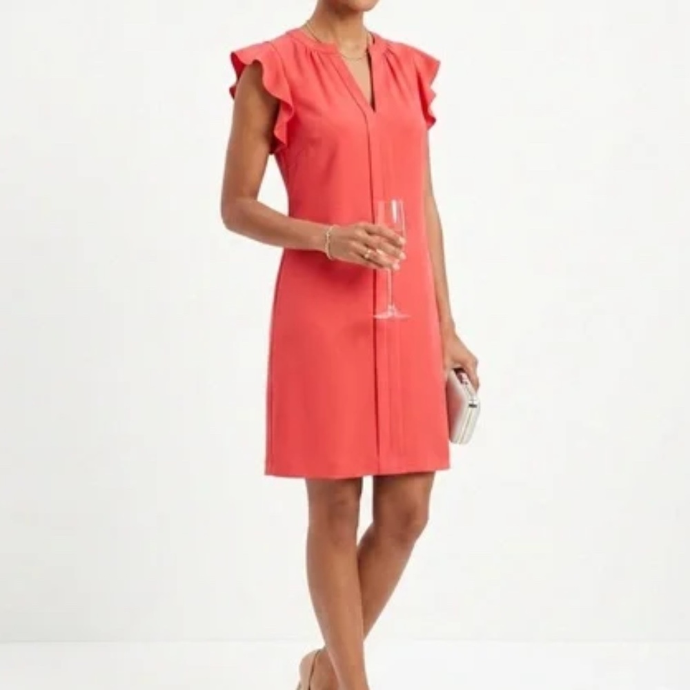 Vince Camuto Coral Ruffle Sleeve Sheath Dress Size 6 Career Office Cocktail - 10 - Picture 1 of 4
